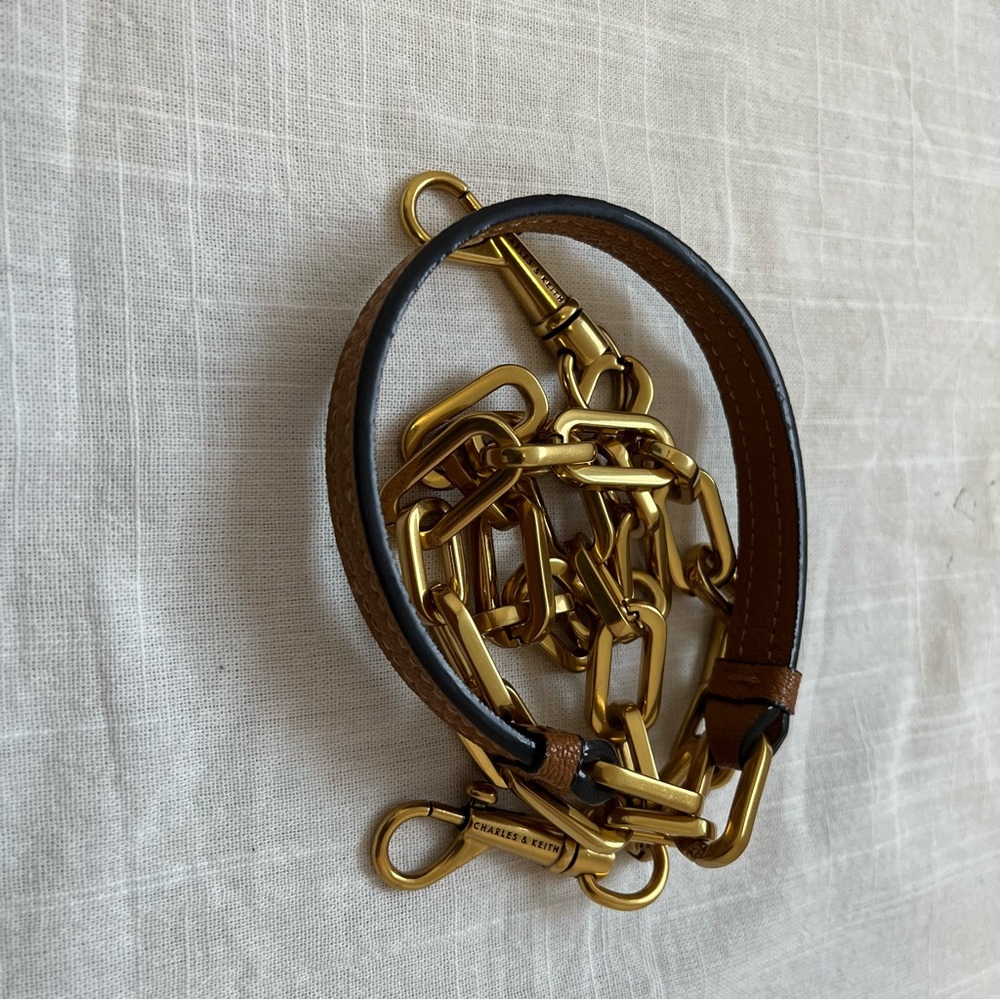 Charles & Keith Gold Chain with Brown Leather belt